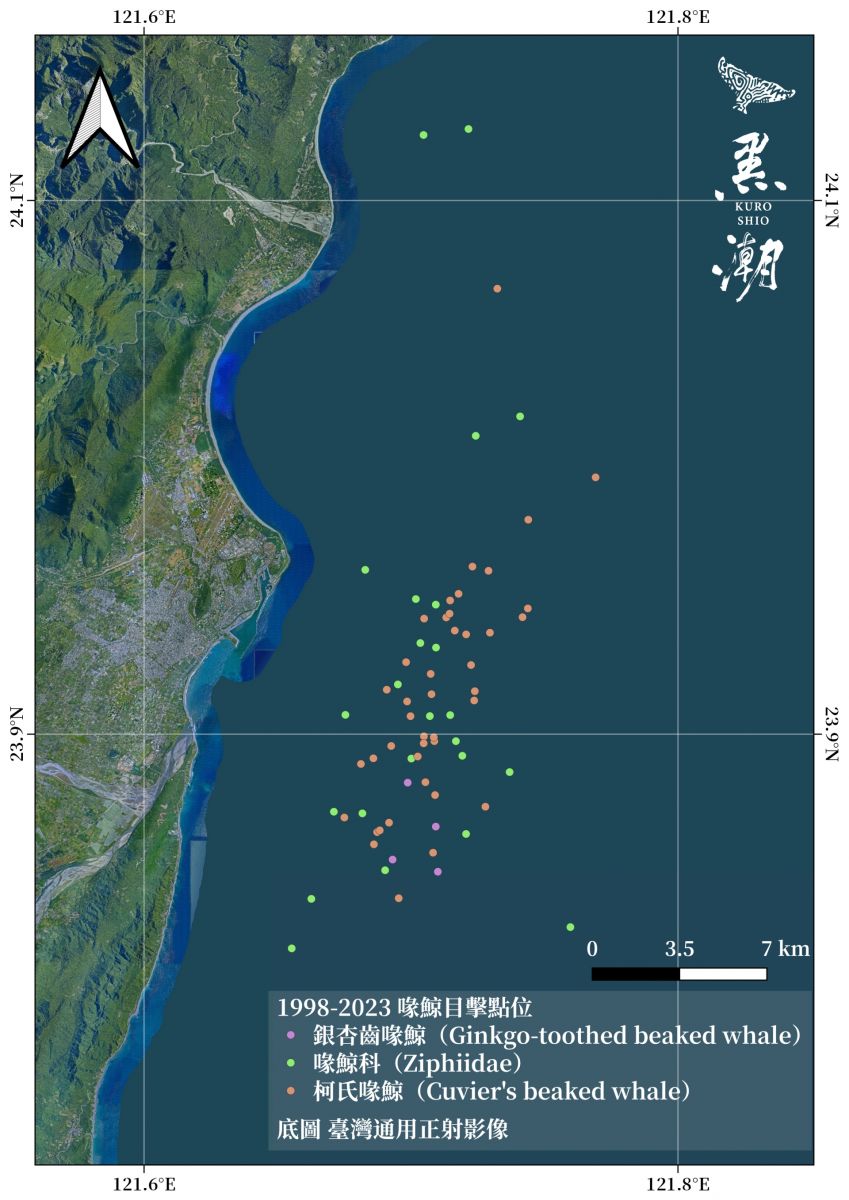 batch 圖五、1998 2023 花蓮近海喙鯨的目擊點位1 一瞥來自於內太空的神秘客——喙鯨